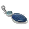 Piedra preciosa azul natural del topaz y del Kyanite con el colgante llano de la plata esterlina 925 para el regalo